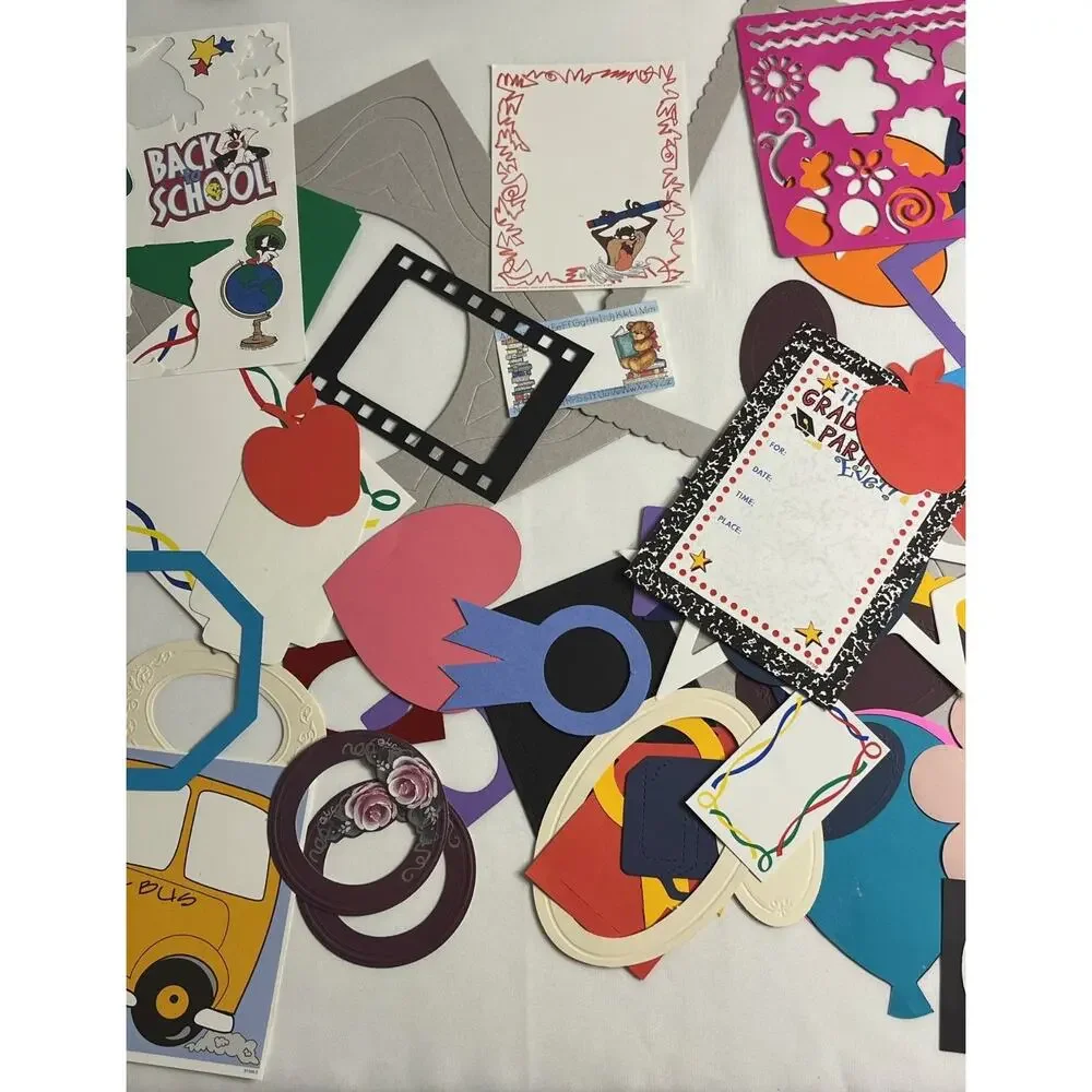 Vintage Scrapbook Die Cuts Lot Back to School Graduation Frames Stencil Alphabet